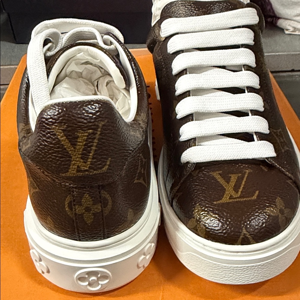 Louis Vuitton Brown and White Monogram Sneakers - Picture 3 of 4